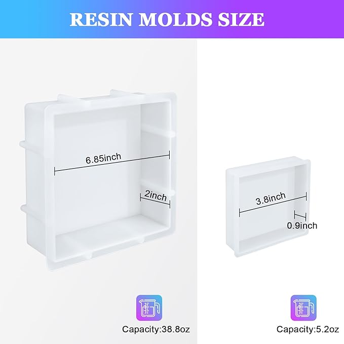 KISREL Large Square Resin Molds, Square Silicone Mold for Epoxy Resin, Large Mold for Flower Preservation, Deep Pour Molds for Furniture Decoration, DIY Wedding Bouquets, Valentine's Day Gifts