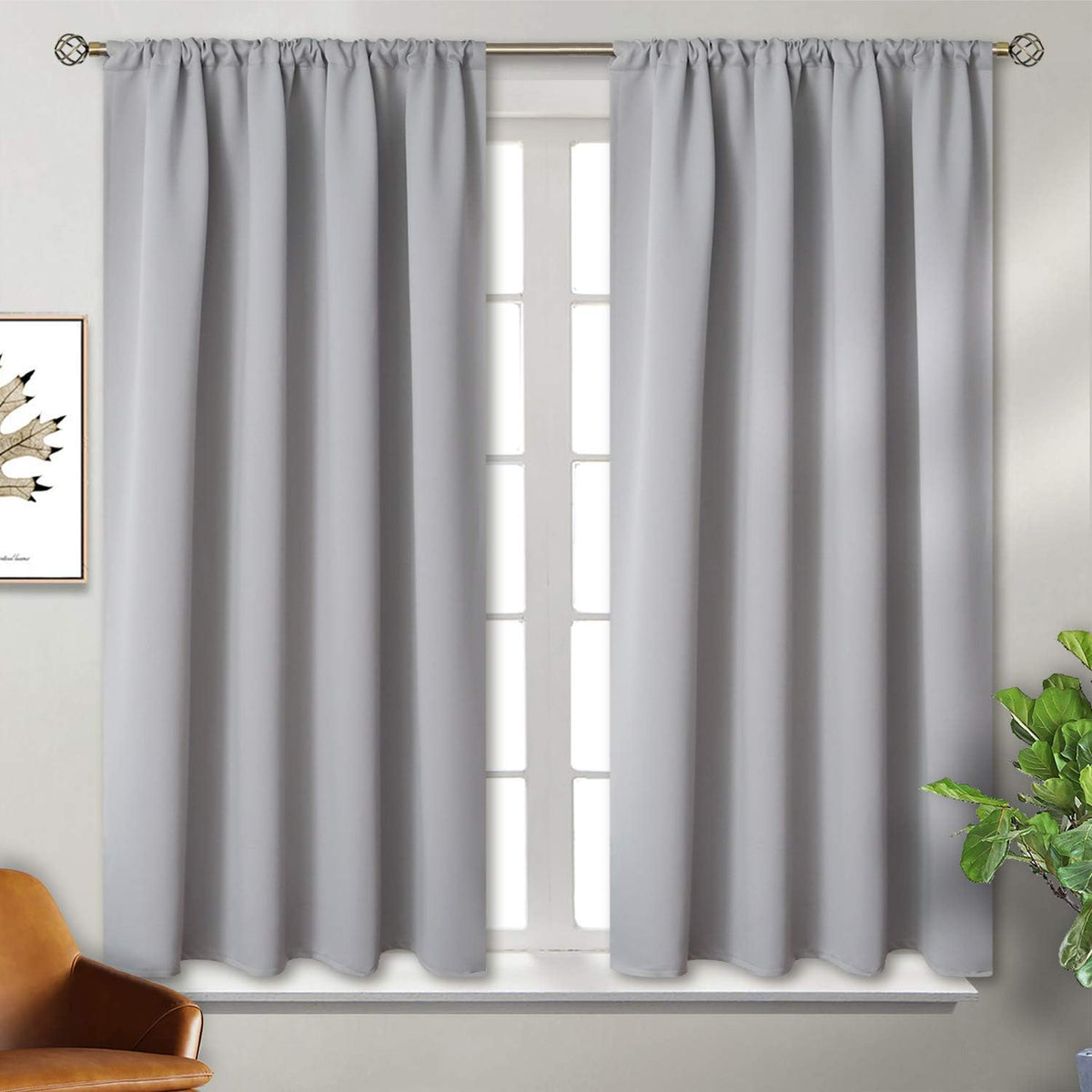 BGment Light Grey Blackout Curtains 45 Inches Length for Bedroom - Short Thermal Insulated Drapes with Rod Pocket Room Darkening for Living Room Window Privacy, 42 x 45 Inch, 2 Panels