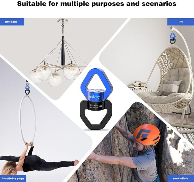 Swing Swivel Heavy Duty,35KN Aluminium Alloy, Swing Spinner for Tree Swing, Aerial Dance, Children’s Swing, Hanging Hammock Outdoor Indoor (Black-Blue)