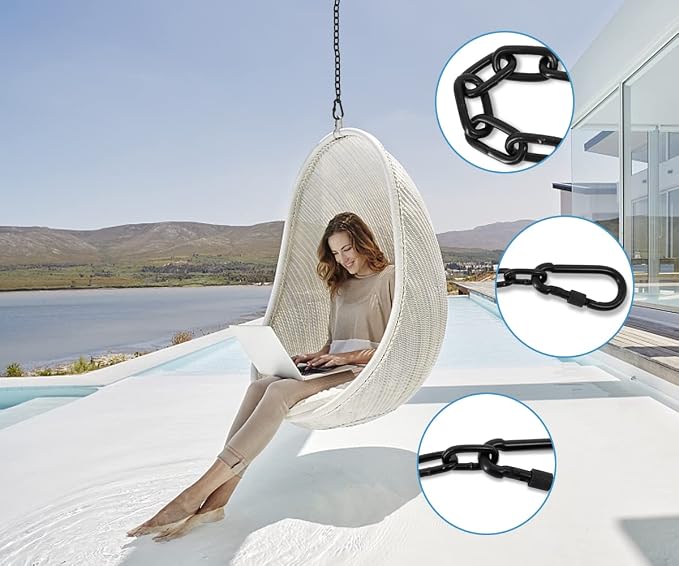2 Pack 25in Hanging Swing Chain with 4 Carabiners, 440LB Capacity Hanging Kits Heavy Duty Hanging Chair Hardware for Hammock Swing Hanging Chair Punching Bags Sandbag Indoor Outdoor Yoga Gym (Black)