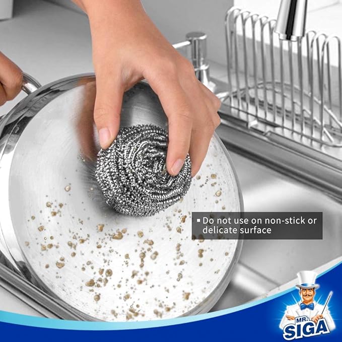 MR.SIGA Stainless Steel Scourer, Pack of 6, 30g