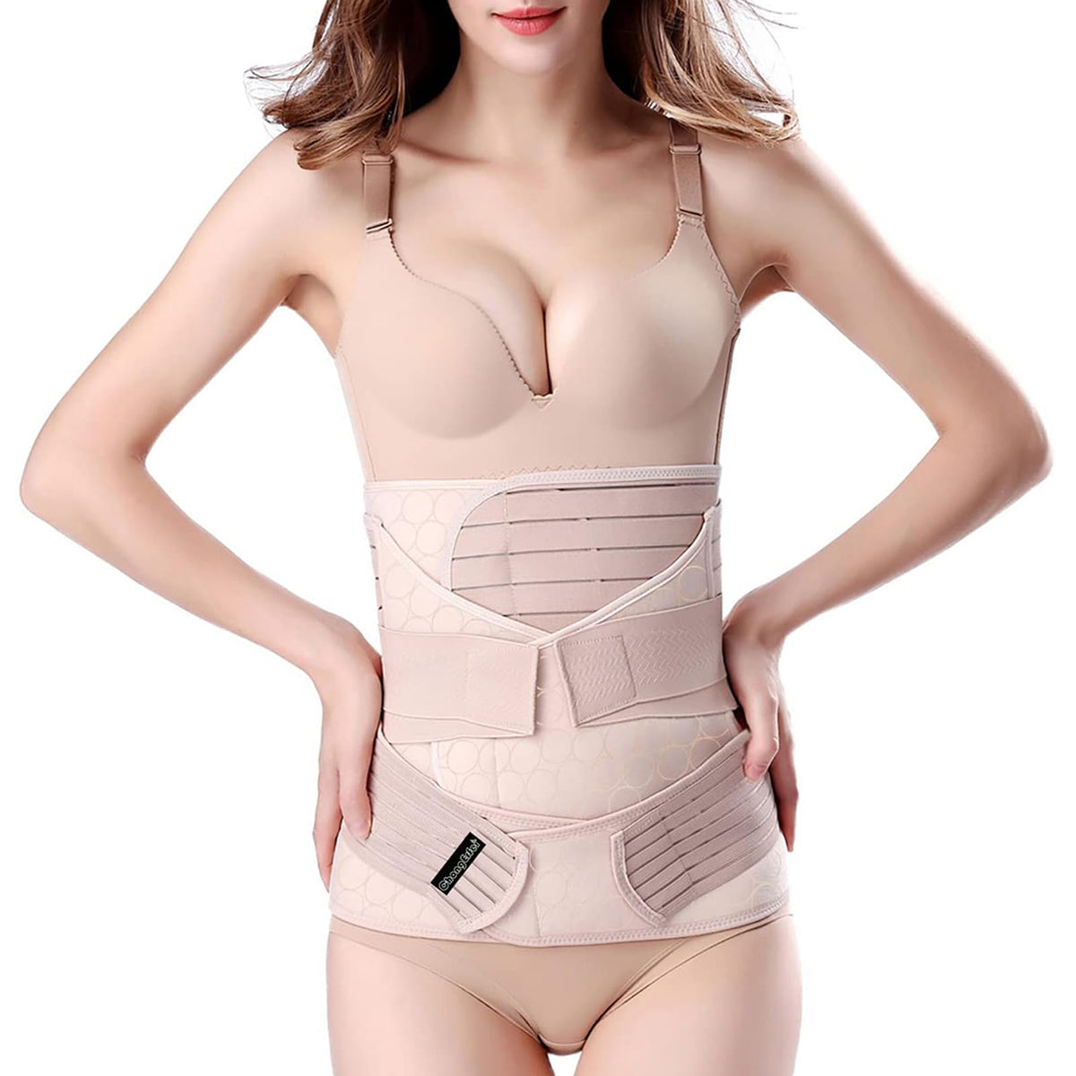ChongErfei 3 in 1 Postpartum Support - Recovery Belly/waist/pelvis Belt Shapewear Slimming Girdle, Beige, L For Posture Correction
