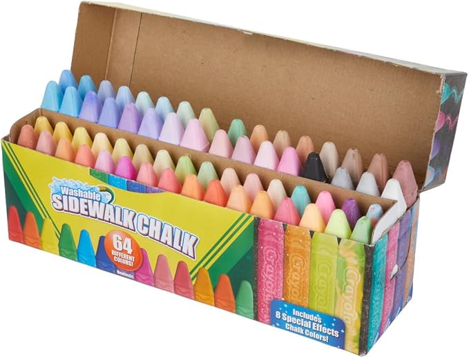 Crayola Ultimate Washable Chalk Collection (64ct), Bulk Outdoor Sidewalk Chalk for Kids, Anti-Roll Sticks, Recess Toys for Kids, Back to School Gifts