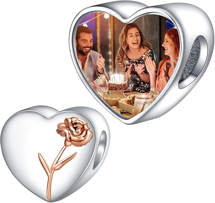 Annmors Personalized Photo Charm for Bracelet Necklaces,925 Sterling Silver Charm Love Heart Shaped Engraved Customize Picture Gift for Birthday Mother's Day Christmas,Bead Charms Jewelry for Women