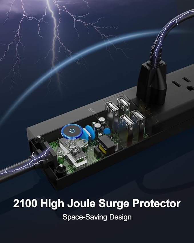 Surge Protector Power Strip with USB, AUOPLUS 10FT Outlet Strip, 6 Outlet and 4 USB Charger,[Flat Plug/Wall Mountable], 1250W/10A/2100J, Long Extension Cord for Computer iPhone Home Office Dorm