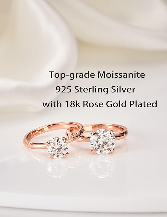IMOLOVE Solitaire Moissanite Engagement Ring, 1CT D Color VVS1 Clarity, 925 Sterling Silver with 18K White Gold Plated, Ideal Gift for Women
