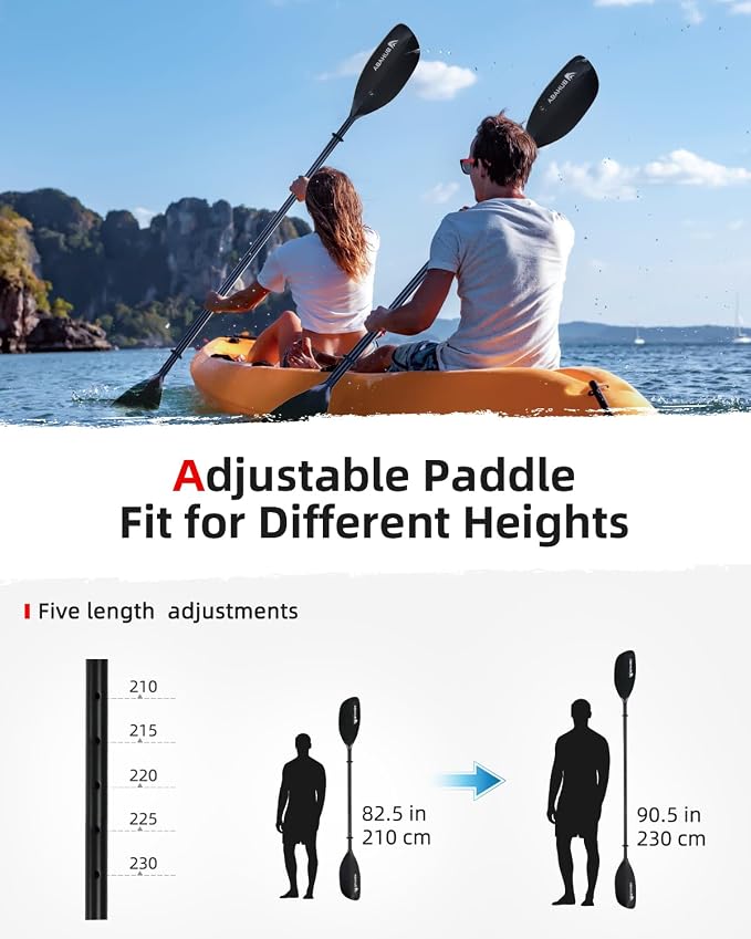 Abahub Adjustable Kayak Paddle 210-230 cm/ 230-250 cm Floating Kayaking Oars Boating Oars Canoeing Oars Black