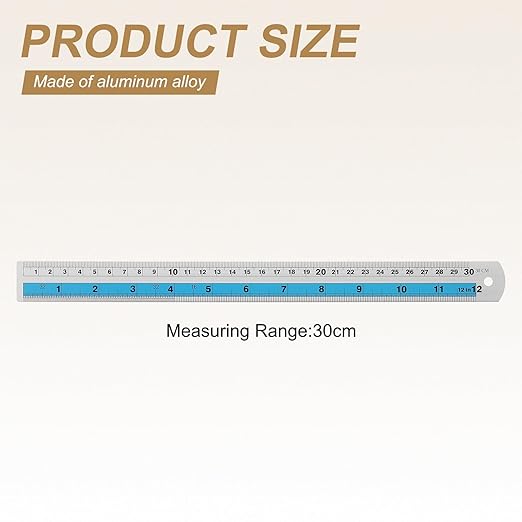 HARFINGTON 6pcs Metal Straight Ruler 30cm Metric SAE Aluminum Alloy Measuring Rulers Scale Tools with Hole for Measure Study Reading Classroom Office, Blue