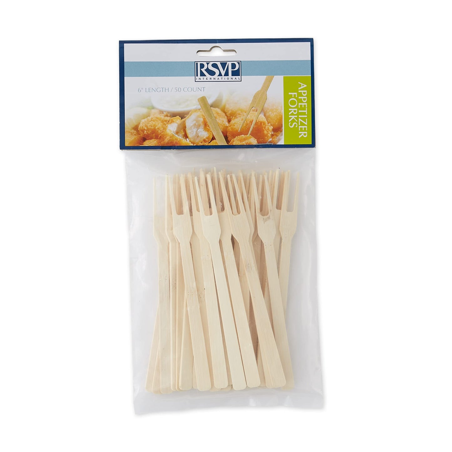 RSVP International Compostable Bamboo Serving & Cocktail Picks, Appetizer Fork, 50-Count, 6"