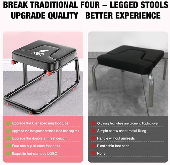 KBQ Yoga Headstand Bench, Yoga Inversion Chair, Headstand Trainer – U-Shaped Stool with 400LB Capacity, Double Armrest, Non-Slip Fitness Aid, Thick Breathable Mat, Home & Gym Stability Stool (Black)