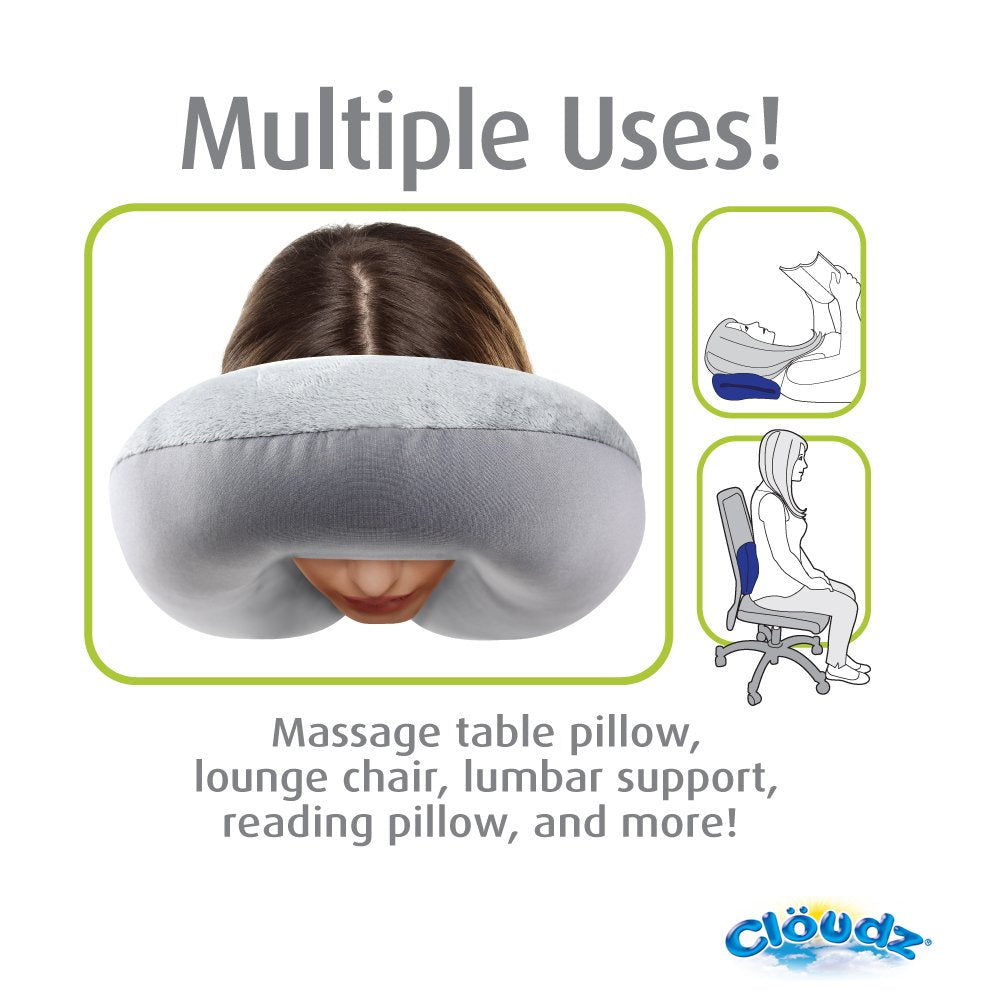 Cloudz Dual Comfort Microbead Airplane Travel Neck Pillow. Super Soft Cozy Plush Fabric on One Side, Cool Relaxing Spandex on The Other! Customize Your Comfort and Support at Home or On The Go!- Blue