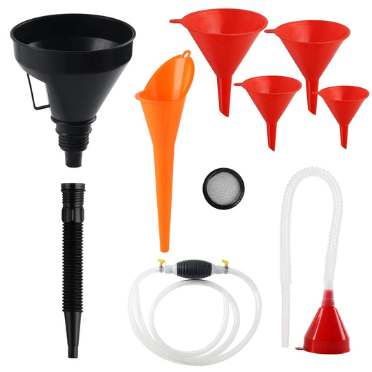8 Pcs Oil Funnels for Automotive Use, Automotive Funnels Set, Plastic Funnel Set, Long Neck Wide Mouth Flexible Oil Funnel Kit for Car Oil Coolant Fuel Transfer Transmission Funnelor Filling Bottles