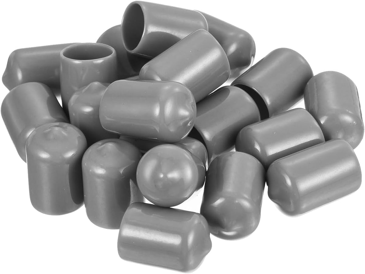 uxcell 20pcs Rubber End Caps Protective Caps 14mm ID Vinyl PVC Round Tube Bolt Cap Cover Screw Thread Protectors, Light Grey