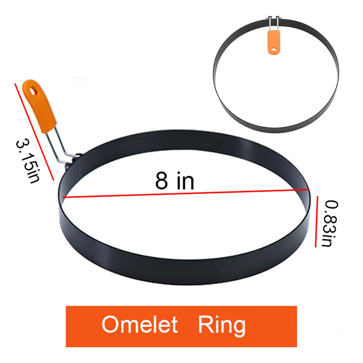 2 Packs 8" Large Omelette Ring for Griddle,8 Inch Stainless Steel Non-stick Omelet Ring, Round Pancake Rings Griddle Omelet Rings with Silicone Handle Grill Oil Brush & Egg Separator