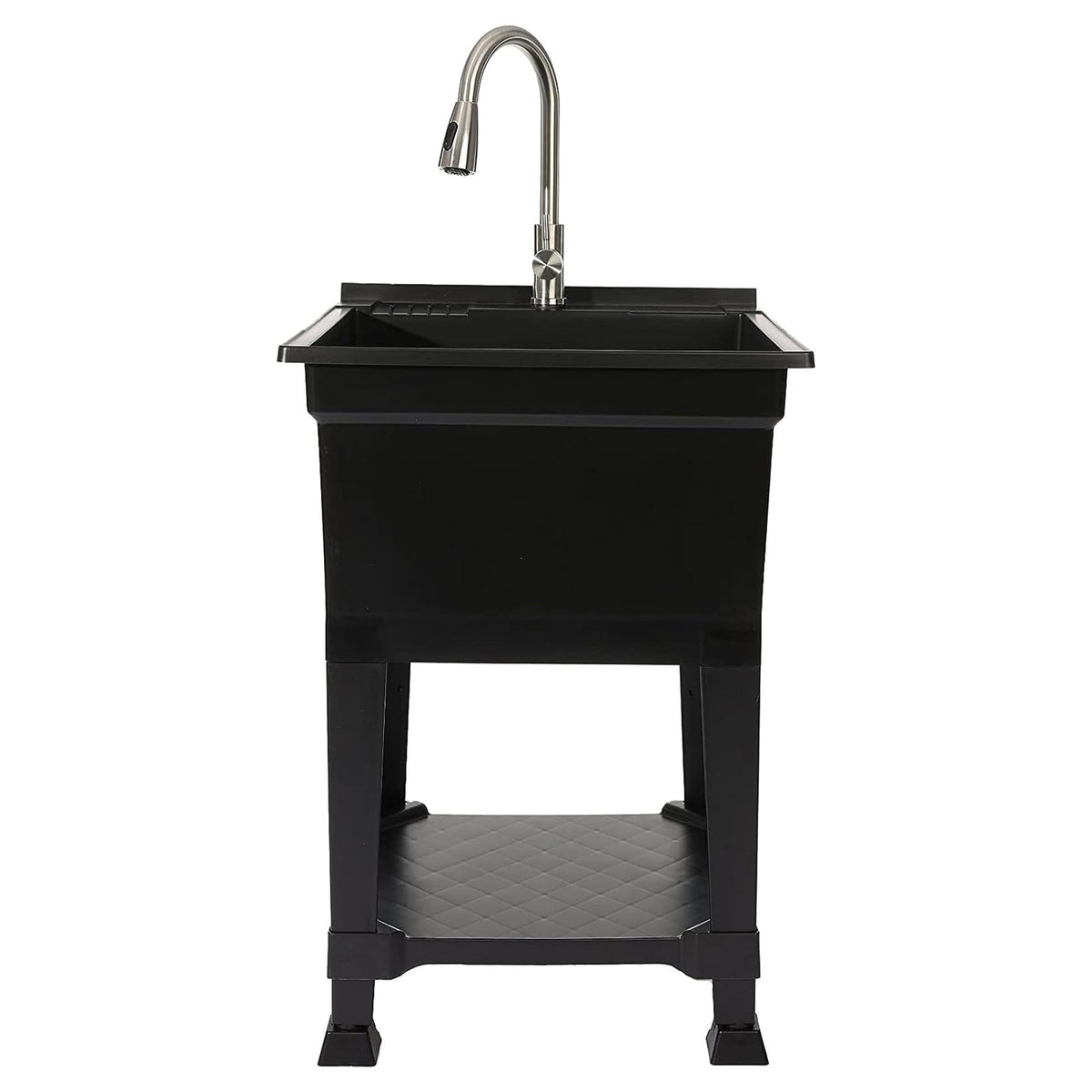 UTILITYSINKS Freestanding Utility Tub Sink with Quick Connect Drain, 24 x 24", Black - Portable and Compact Sink with Faucet for Outdoor Kitchen, Laundry Room, Garage, and Basement