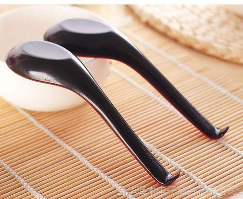 JapanBargain 4623, 12-Pack Japanese Soup Spoons 6.5 Inch, Black and Red Melamine Chinese Wonton Pho Ramen Spoons with Hook, Dishwasher Safe, Durable Restaurant Quality