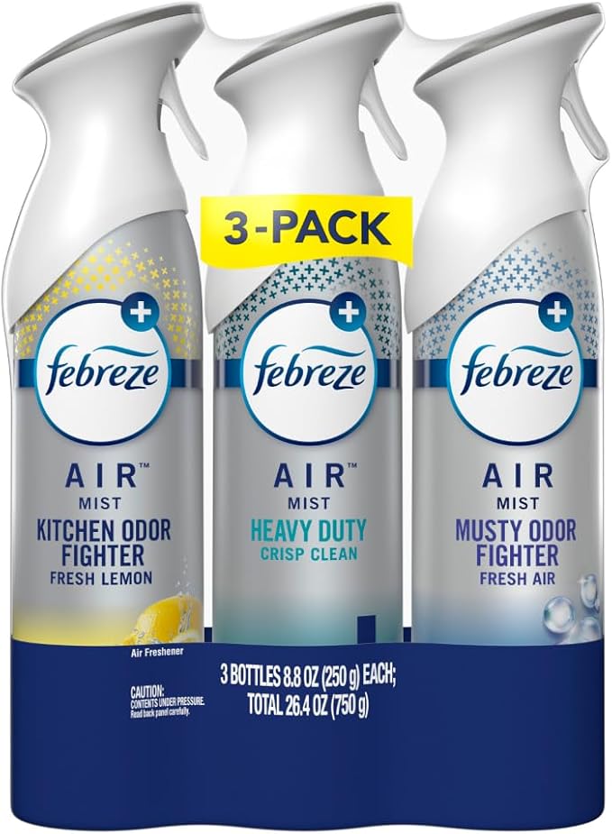 Febreze Air Freshener Spray, Odor-Fighting Room Spray, Heavy Duty Bundle, Heavy Duty Kitchen, Heavy Duty Crisp Clean, Musty Odor Fighter Scent Mix, 8.8oz, 3 Count