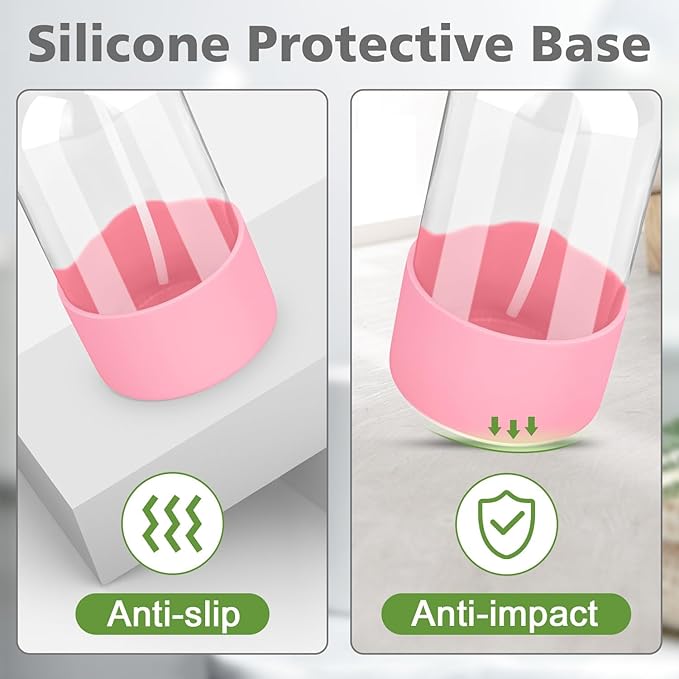 Glass Spray Bottles with Silicone Sleeve Protection, Empty 16 oz Refillable Containers, Reusable Spray Bottles with Adjustable Nozzle for Hair, Cleaning Solutions, 3 Pack Pink