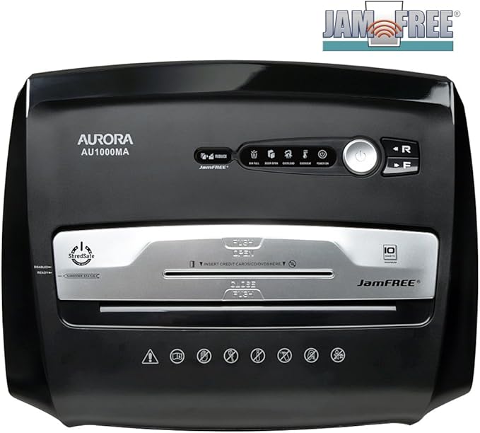 Aurora High Security JamFree AU1000MA 10-Sheet Micro-Cut Paper/CD/Credit Card Shredder with Pull-Out Wastebasket