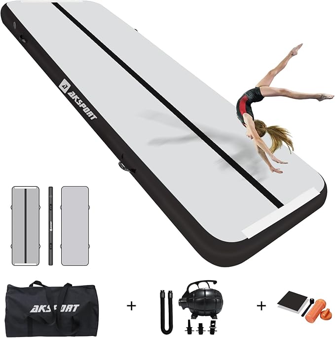AKSPORT Inflatable Gymnatsics Mat Tumble Track 10ft 13ft 16ft 20ft 23ft Air Tumbling Mat with Air Pump for Home Use/Training/Cheerleading/Yoga