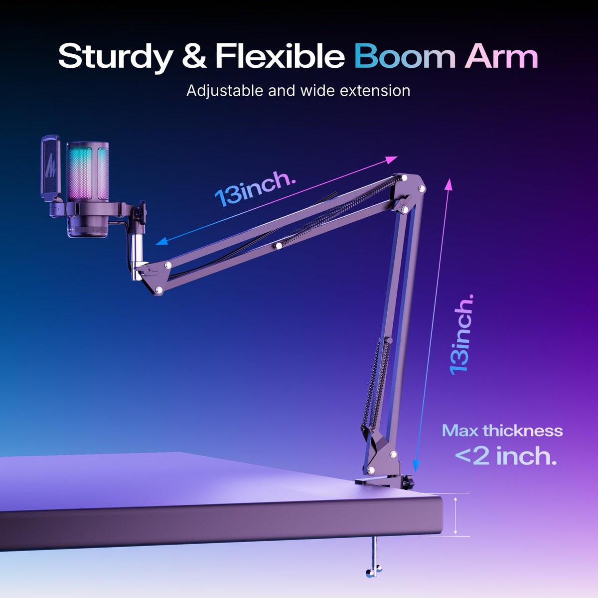 MAONO Gaming USB Microphone, Noise Cancellation Condenser Mic with Mute, Gain, Monitoring, Boom Arm Mic for Streaming, Podcast, Twitch, YouTube, Discord, PC, Computer, PS4, PS5, Mac, GamerWave DGM20S