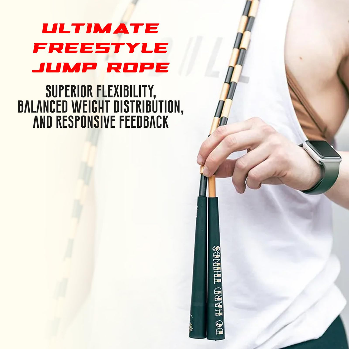 Elite Jumps - Do Hard Things Edge Beaded Jump Rope - For All Ages - Durable & Lightweight - 10ft Long Adjustable Rope - Tangle-Free - Shatterproof 1” Beads - Long Edge Handles - Graphite