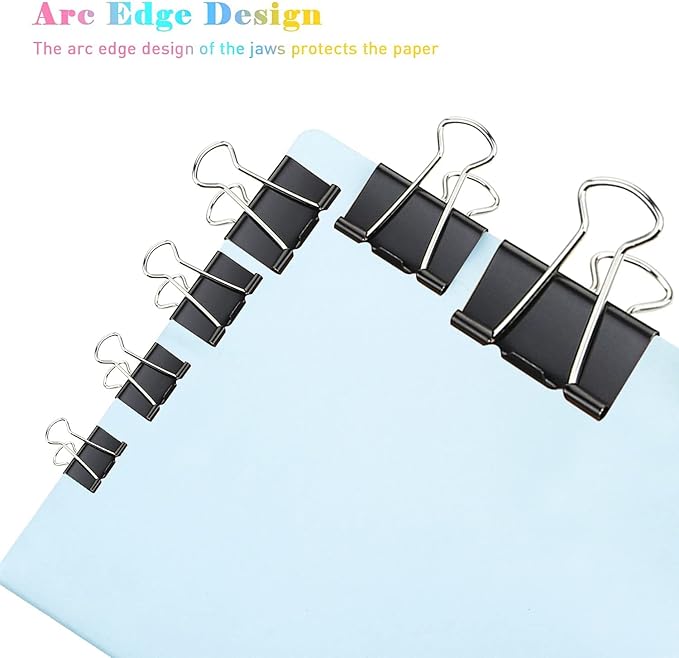 Medium Binder Clips, 144 Pack, 1 Inch, Standard 25mm, Black, Capacity 0.47 Inch, Metal Paper Clips, Fold Clamp, Office Clips, School & Home Use