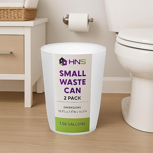 Mini Waste Basket - Pack of 2 Durable Small Plastic Garbage Trash Can Bin - Lidless Open-Top Rectangular Slim Profile for Compact Spaces - Suitable for Home, Bathroom, Office, Bedroom & More, White