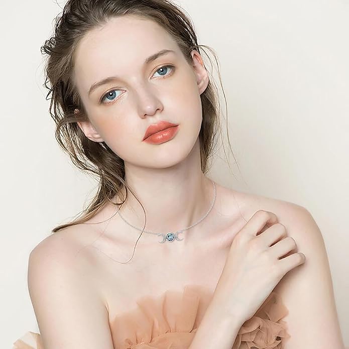 FLYOW S925 Sterling Silver Dainty Butterfly/Moonstone/Turquoise/Agate/Circle Choker Necklace Short Dainty Layered Pendant Necklace Jewelry for Women Girls