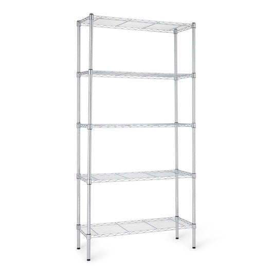 Amazon Basics 5-Shelf Adjustable Heavy Duty Steel Wire Rack, Space Saving Storage Shelving Organizer for Kitchen, Garage, No-Tool Assembly, 350 lbs Weight Capacity, 36" x 14" x 72", Chrome