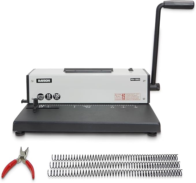 Rayson PD-1503 Coil Binding Machine, 4:1 Pitch Spiral Binder with Electric Coil Inserter for Max. Punching Letter Size