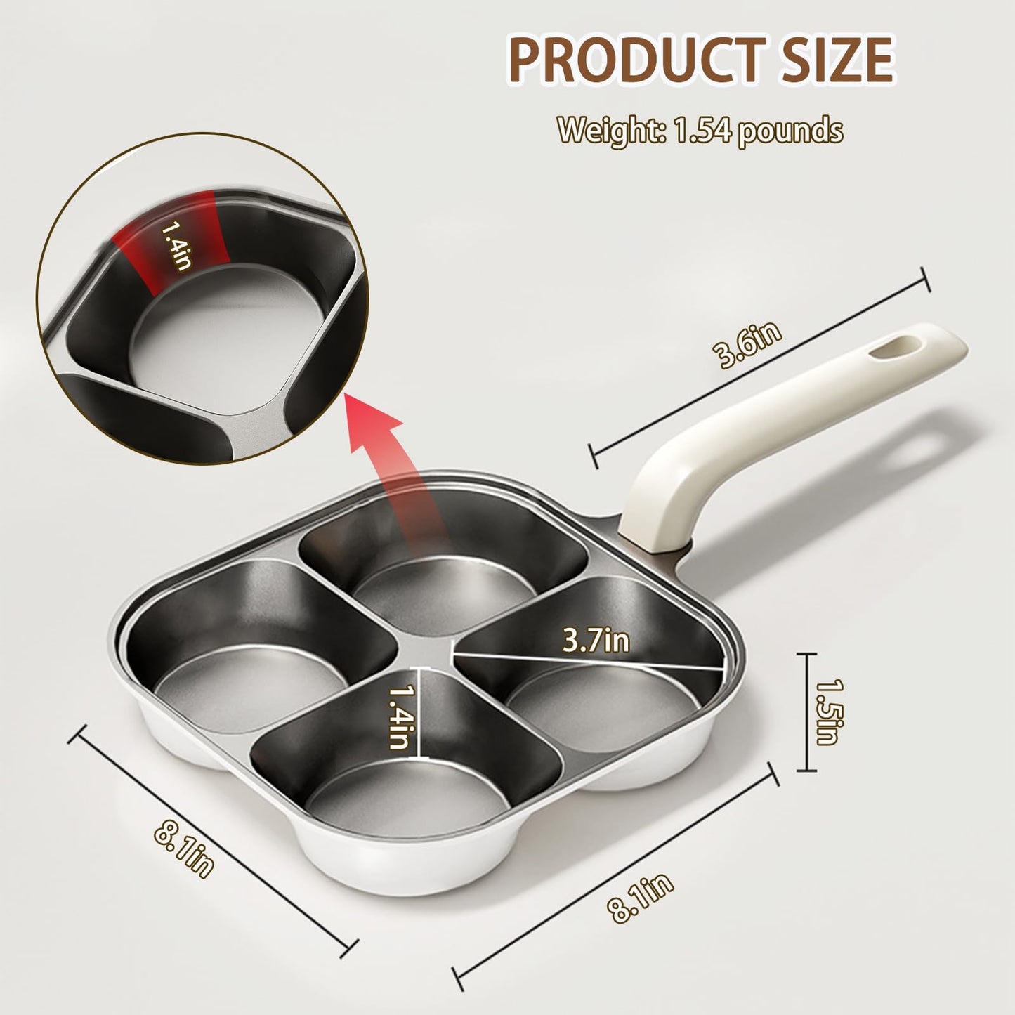 JUSTUP 4-Cup Egg Pan Nonstick，Healthy Titanium Ceramic Breakfast Frying Pan，Compatible with All Stoves and Equipped with Heat-Resistant and Height Increasing Handles, Easy to Clean, PFOA Free (Black)