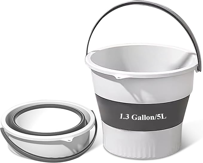 Collapsible Bucket 1.3 Gallon/5L Small Plastic Household Cleaning Mop Buckets Foldable Water Bucket for Car Wash Fishing Camping Beach (White)