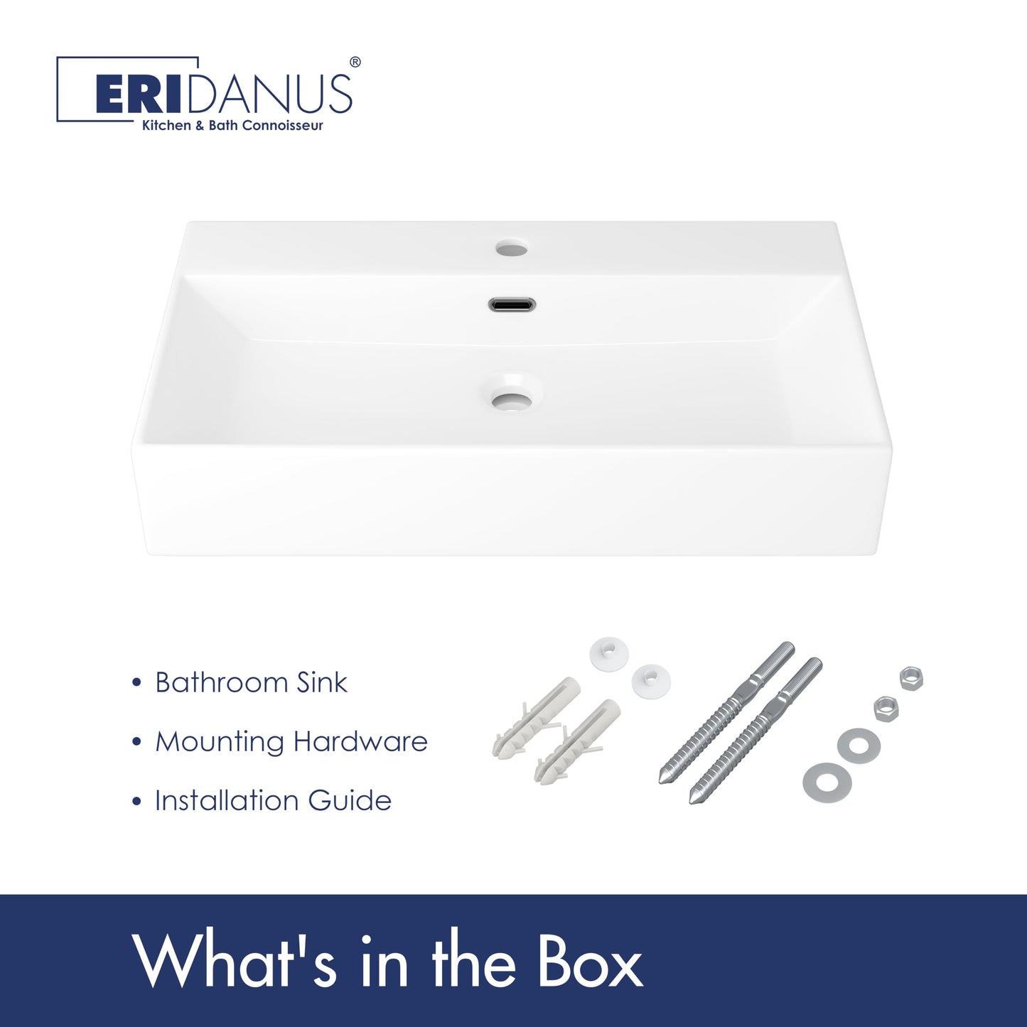 Eridanus Bathroom Sink 30" x 16" Rectangular Vessel Sink, Wall Mount Above Counter Vanity Sink, Premium Ceramic White Art Basin with Overflow, Lavatory Trough Floating Washbasin