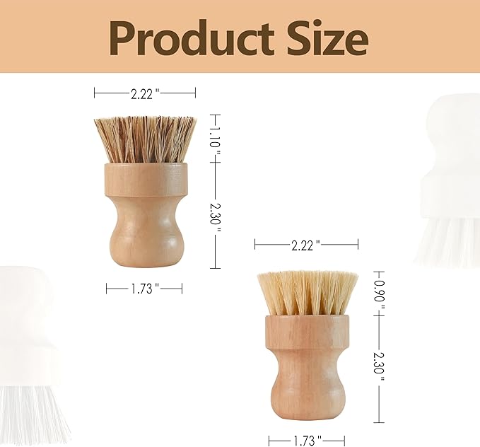 Wooden Dish Scrub - Natural Fiber Scrubber for Handle Kitchen Food & Dishes and Vegetable - 3 Pack