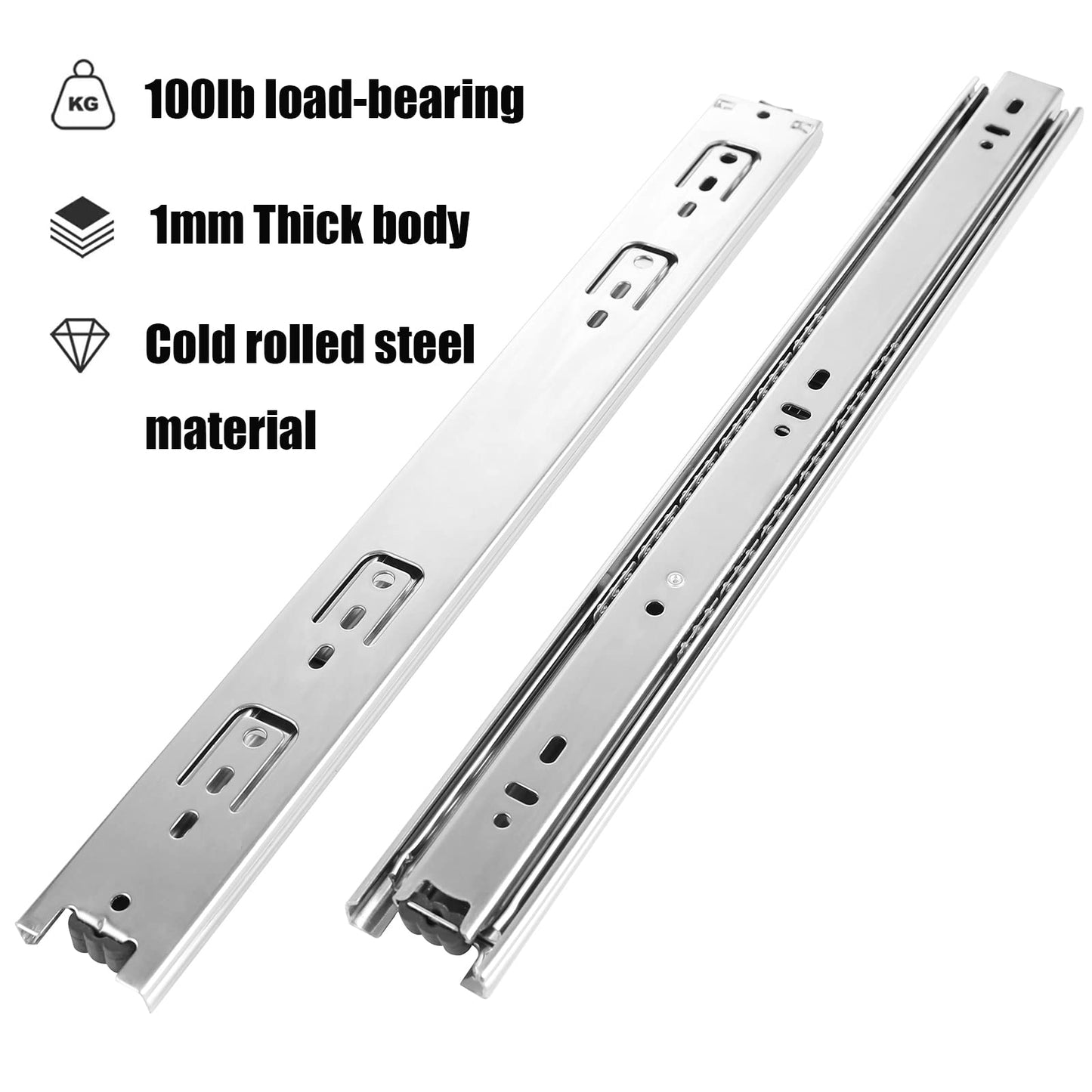 10 Pair of 22 Inch Drawer Slides,100 LB Capacity Full Extension Side Mount Drawer Rails
