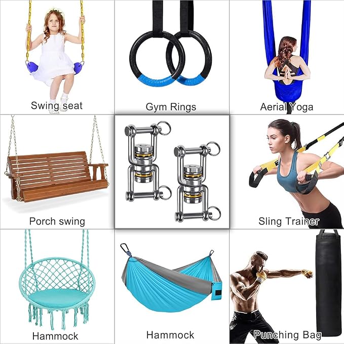 BeneLabel Swing Swivel, 360° Rotational Device with 2 Bearings, 770LB Capacity, Stainless Steel, for Aerial Dance, Yoga Swing Sets,Web Tree Swing, and More, 2 Pack