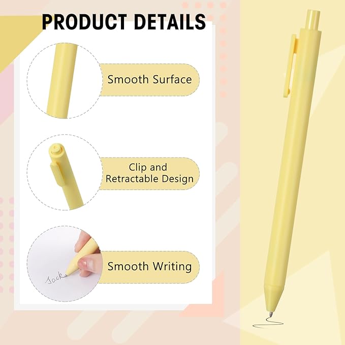Teling 100 Pcs Ballpoint Pens Retractable Comfortable Cute Stylish Writing Pens in Medium Point 1.0 mm for Office Supplies(Yellow)