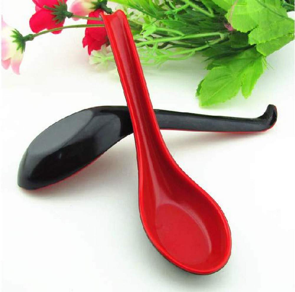JapanBargain 4623, 12-Pack Japanese Soup Spoons 6.5 Inch, Black and Red Melamine Chinese Wonton Pho Ramen Spoons with Hook, Dishwasher Safe, Durable Restaurant Quality