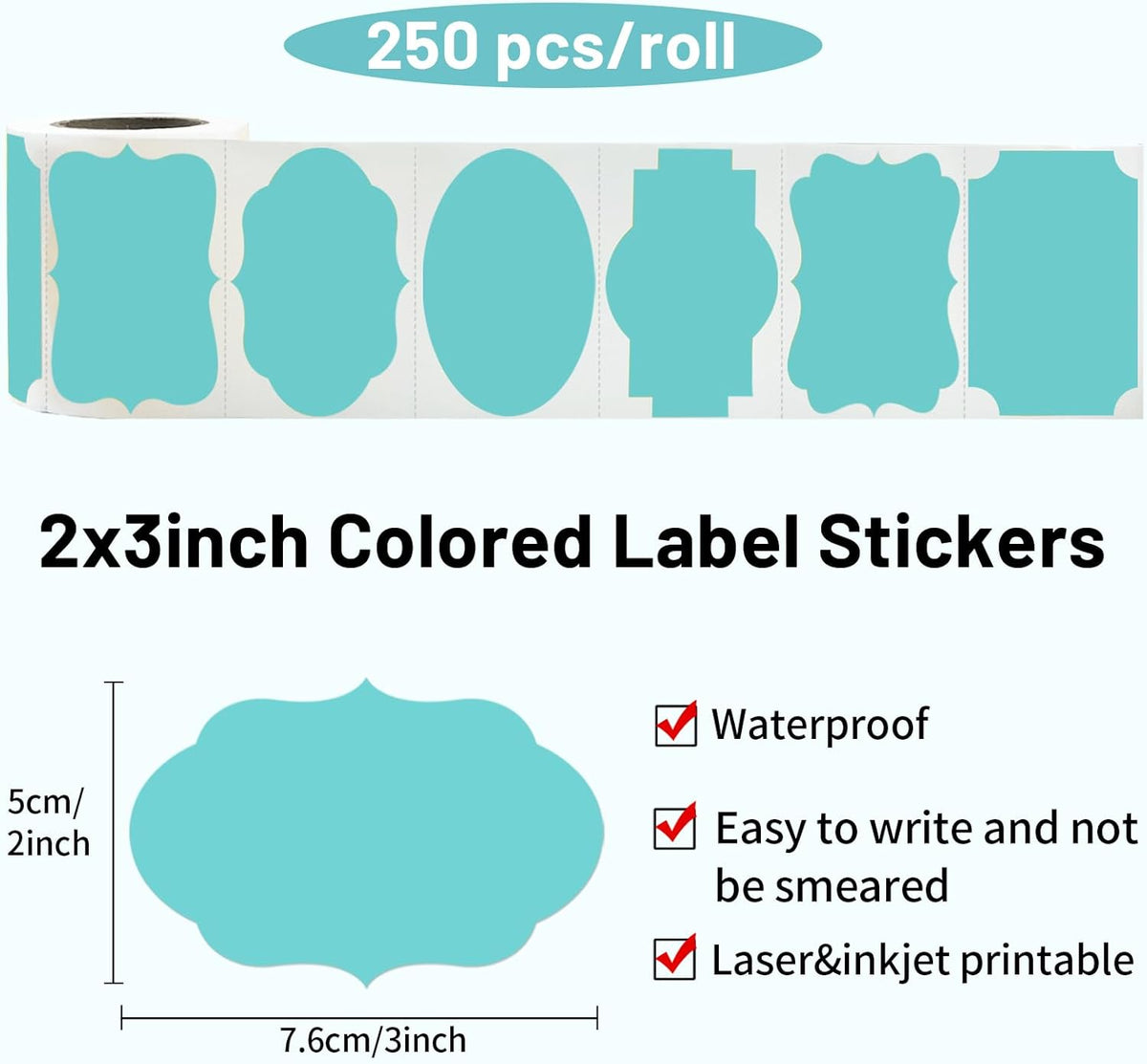 Blue Labels - 250 PCS 3" x 2" Fancy Shape Stickers for Storage Boxes or Food Jars - Holiday Tags