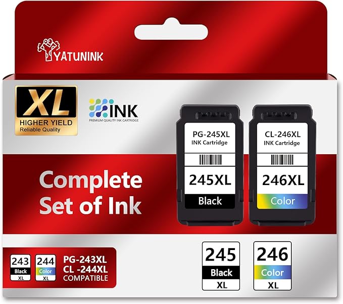 245XL 246XL Combo Pack Compatible for Canon Ink 245 and 246 Works with MX490 MX492 TR4520 TR4522 MG2500 MG2522 TS3100 TR4500 Printer PG245XL CL246XL (Black and Tri-Color)