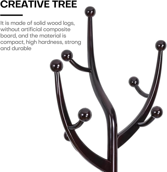 Tree Coat Rack Freestanding with Round Base, Unique Coat Hanger Stand, Heavy Duty Standing Coat Rack Clothes Stand for Winter Jacket, Hat, Entryway/Hallway/Bedroom, Red Brown