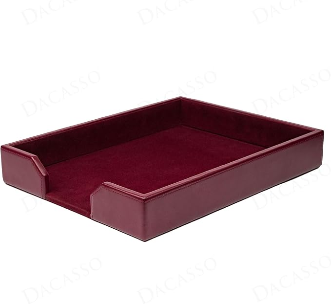 Dacasso Burgundy Bonded Leather Luxury Letter Tray Holder & Paper Organizer for Desk - Executive Desk Decor & Office Organization Essential