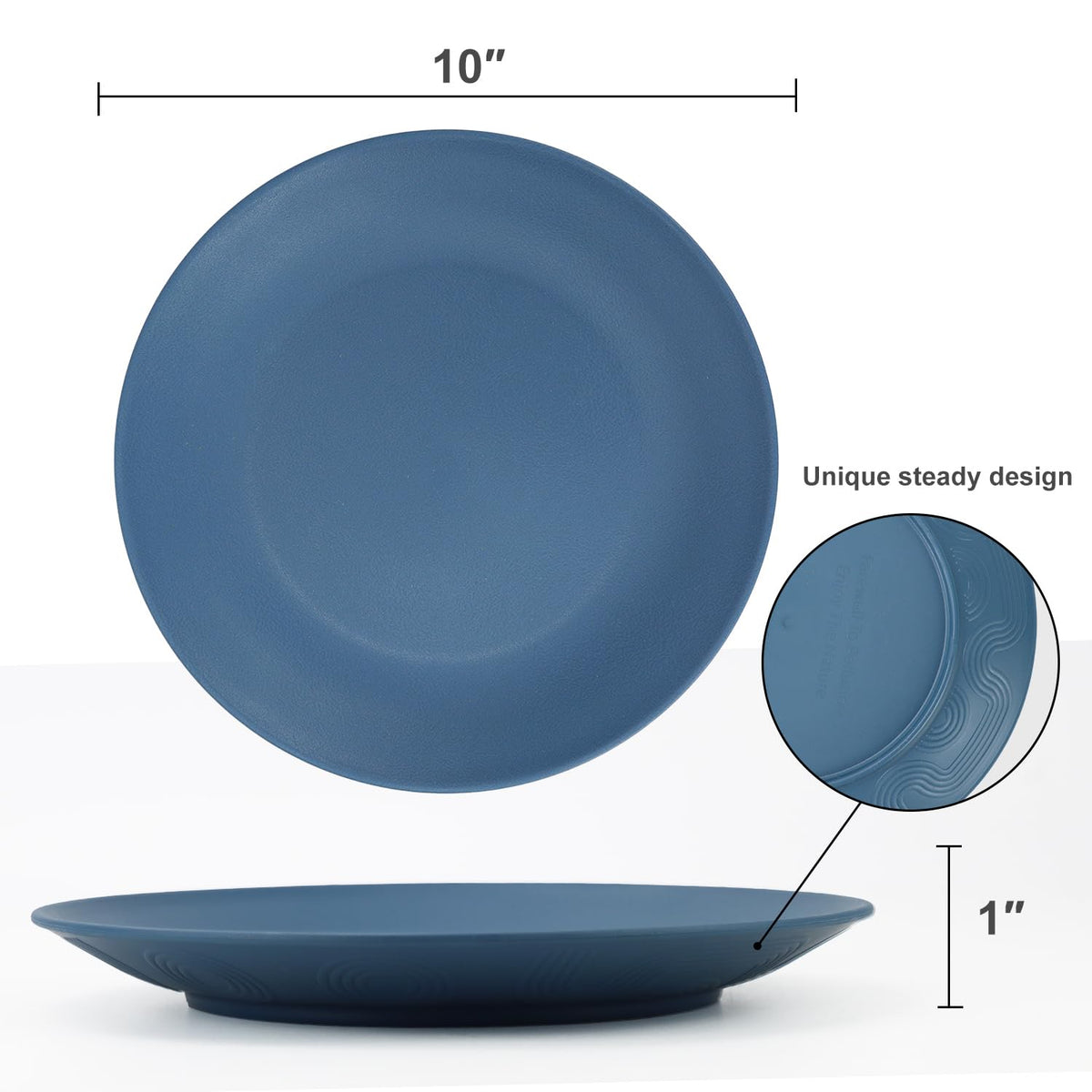 Homienly Flat Dinner Plates Set of 8 Alternative to Plastic Plates Microwave and Dishwasher Safe Wheat Straw Plates for Kitchen Unbreakable Plates for Camping, Salad(Blue, 10 inch)