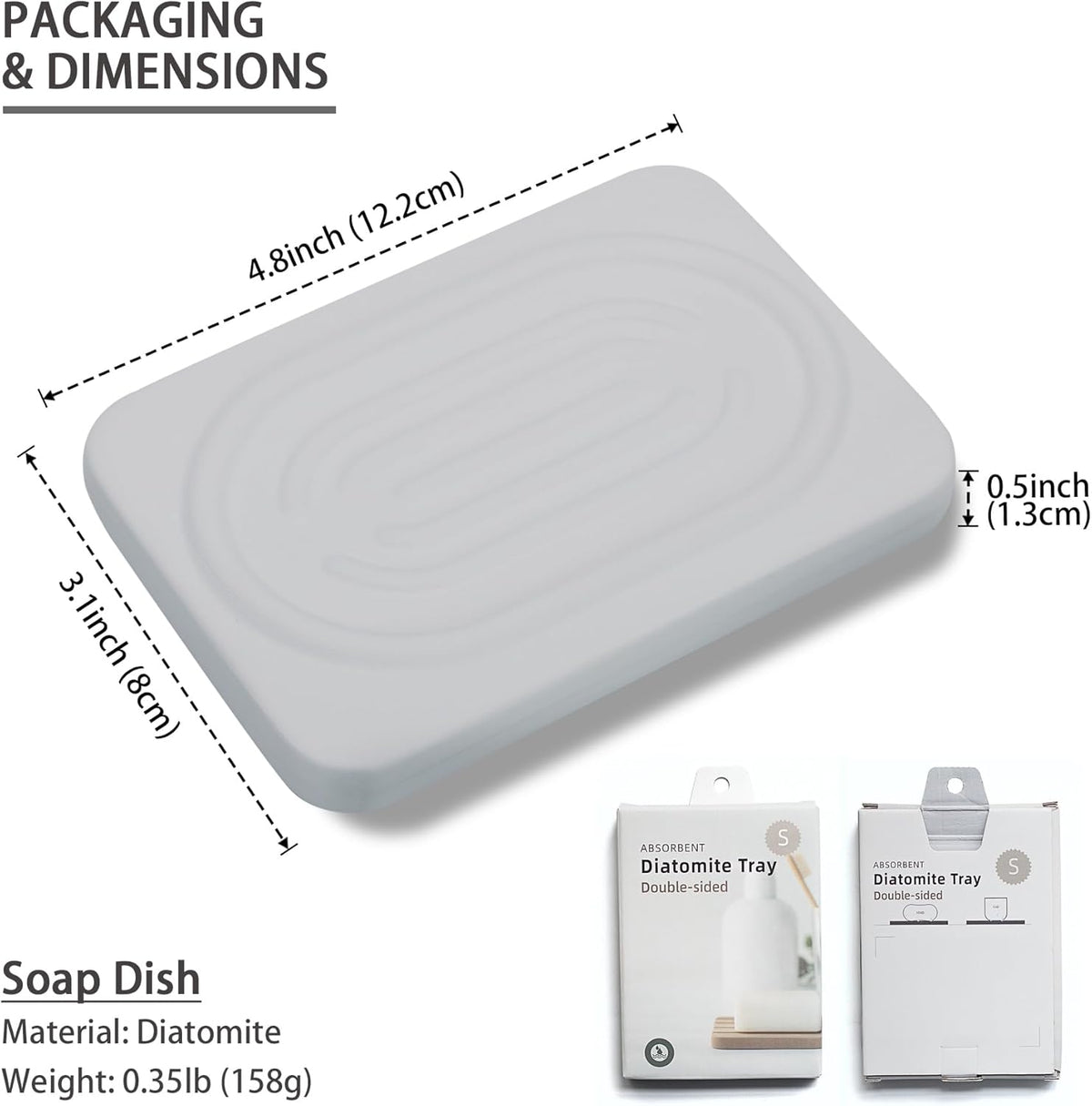 Diatomite Soap Dish for Kitchen Organizer, Quick Dry Sink Caddy Holder for Sponge, Brush, Toothbrush - Fast Absorbing Stone Tray (Light Grey, 4.8" x 3.1")