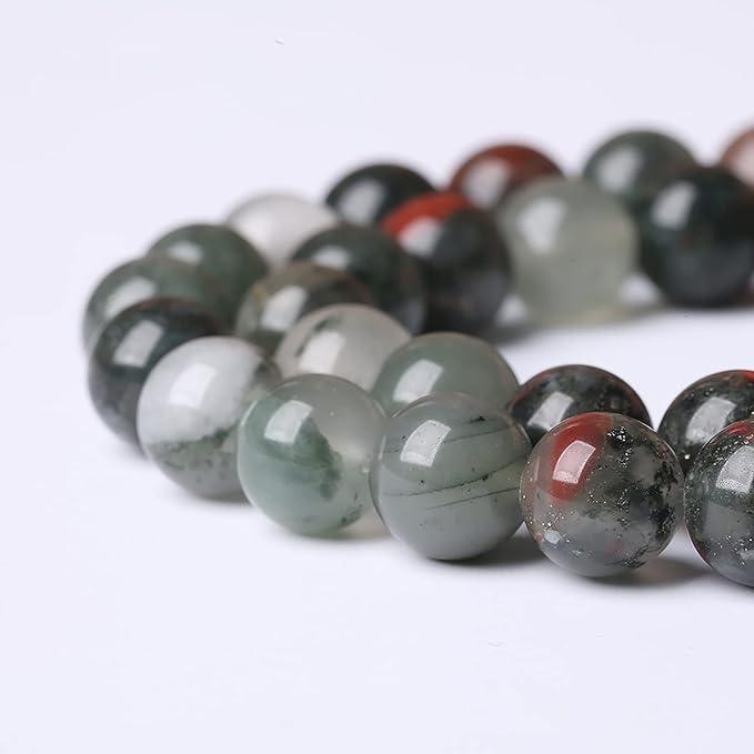 6mm 60pcs Natural African Bloodstone Beads Round Loose Gemstone Energy Healing Power Stone Beads for Jewelry Making DIY Bracelet 15 Inch