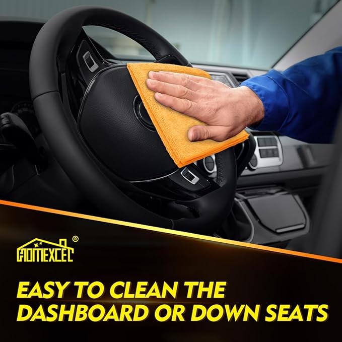 HOMEXCEL Yellow Microfiber Cleaning Cloths 12 Pack, 12.5 x 12.5 inch Microfiber Towel for Cars, Ultra Absorbent Car Washing Cloth, Lint Free Streak Free Cleaning Rags for Car, Kitchen, and Window