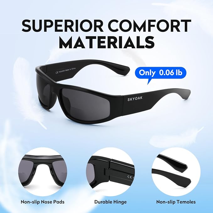 2 PACK Unbreakable Bifocal Reading Sunglasses for Men, Wrap Around Sun Reader Heavy Duty Temple UV400 Outdoor Sports Driving Finshing (Black & Grey +1.5)
