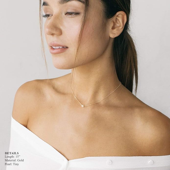 Aobei Pearl 18K Gold Plated Paperclip Chain Choker Satellite Chain Freshwater Cultured Biwa Pearl Pendant Necklace Dainty Jewelry for Women