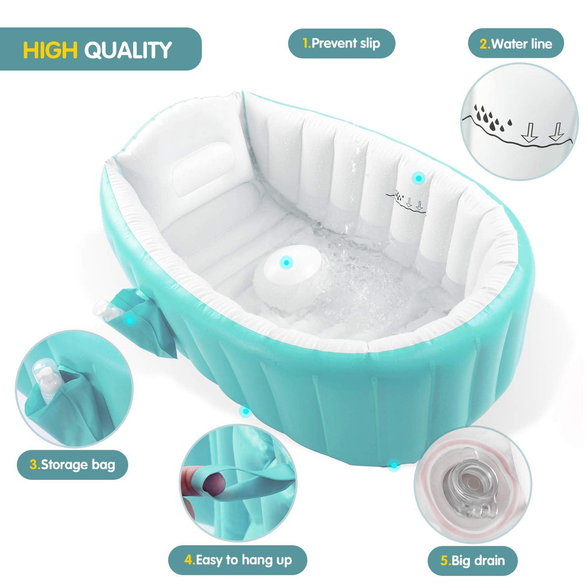 Inflatable Baby Bathtub with Air Pump, Baby Bath Tub Toddler Bathtub, Foldable Shower Basin for Newborn, Portable Travel Bath Tub, Green